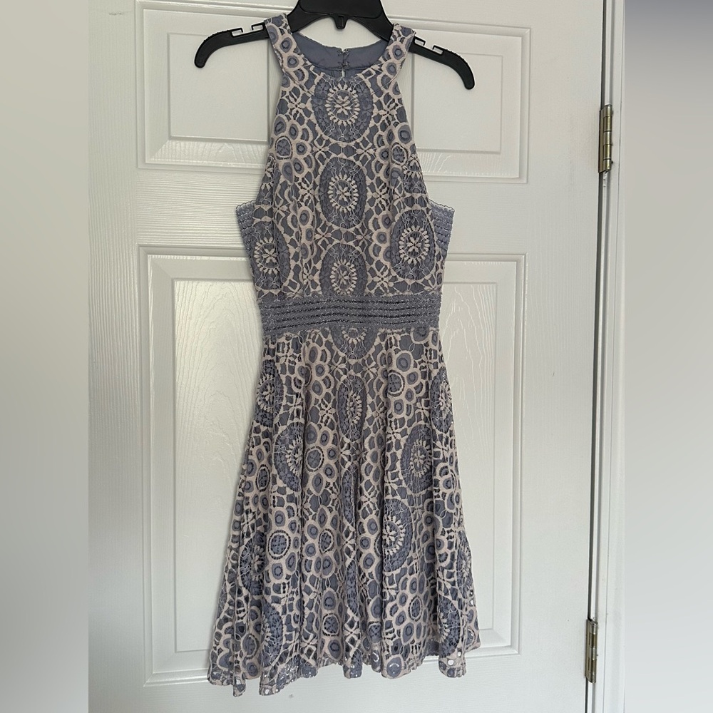 blue mini dress with lace